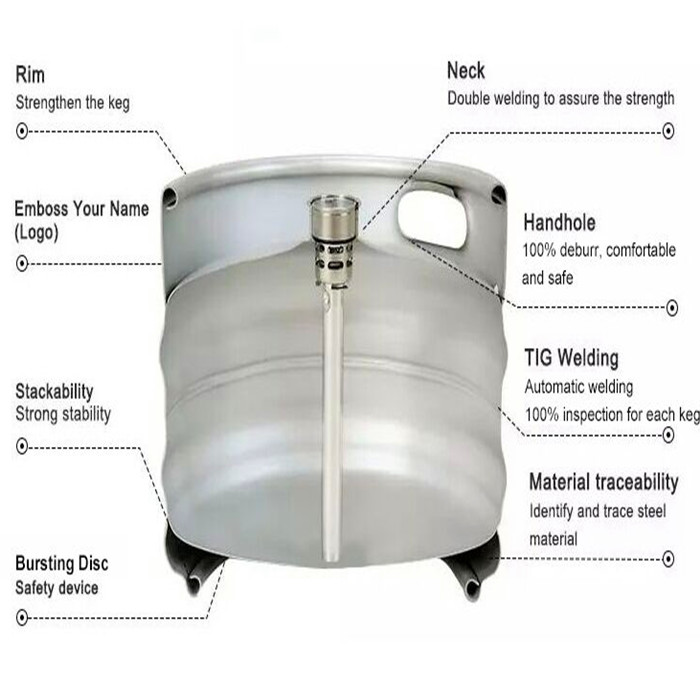Popular AISI 304 Food grade stainless steel container drum draft empty Euro beer keg 30L